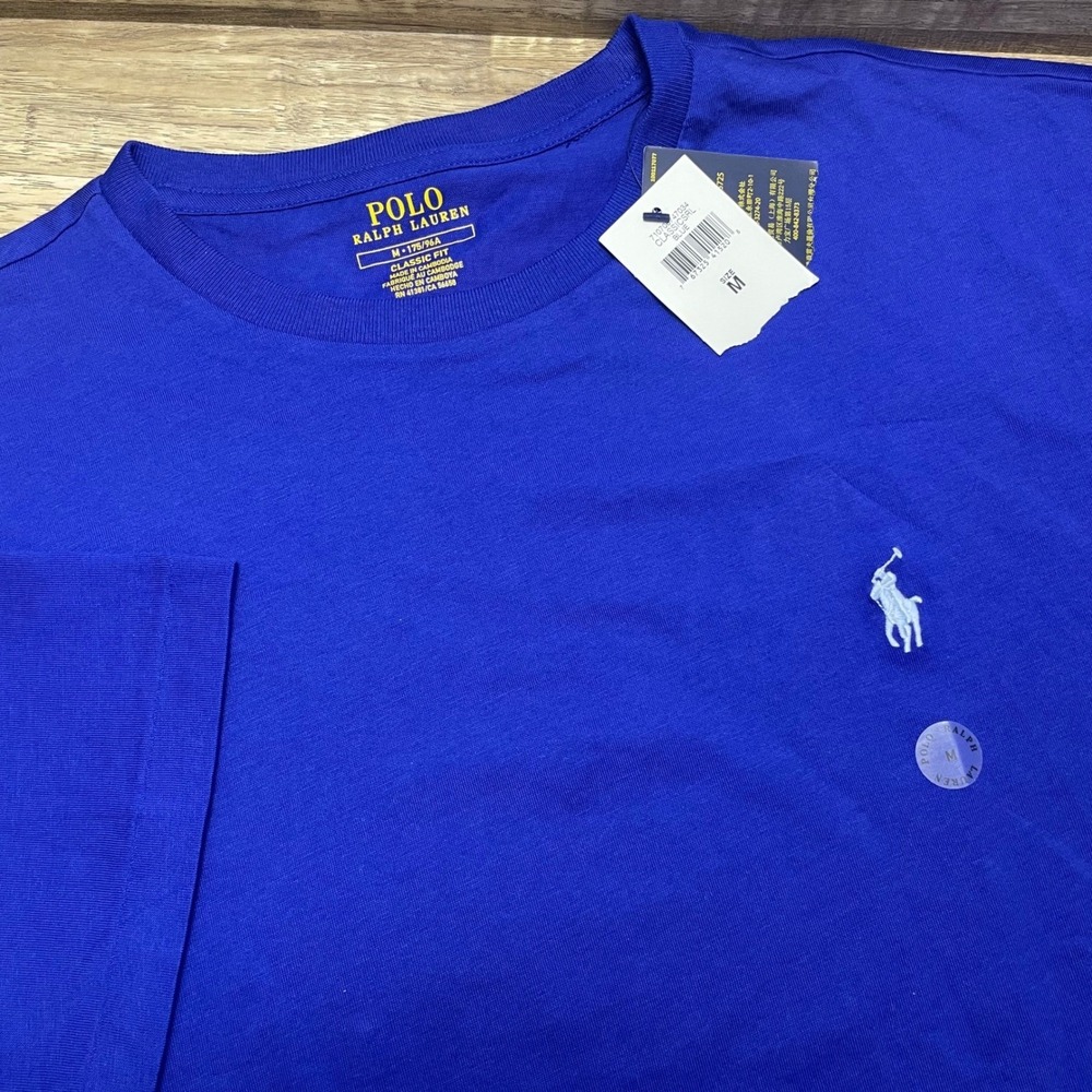 Polo Ralph Lauren Mens Classic Fit Blue Cotton Crew Neck T-Shirt Medium New